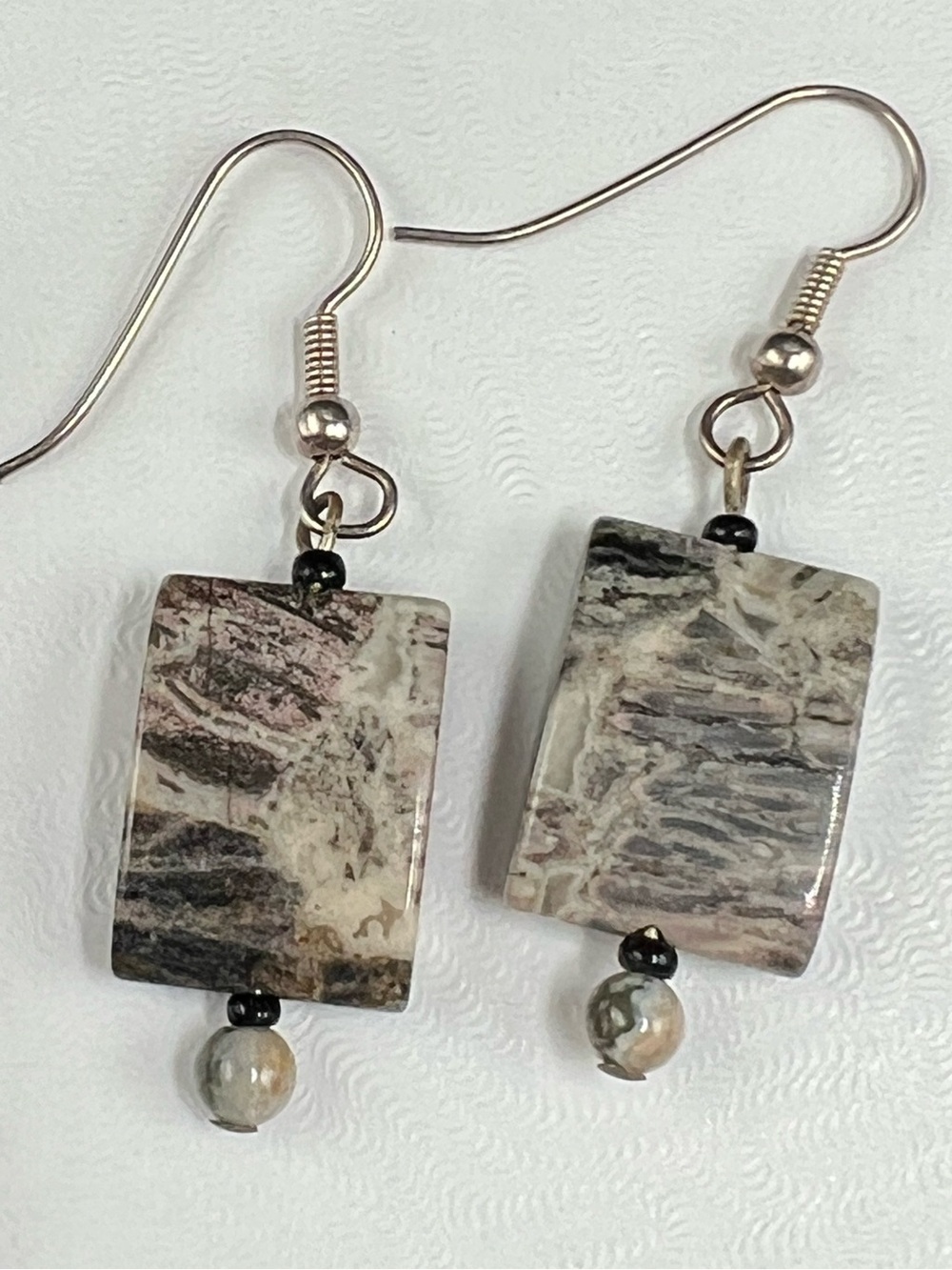 Handmade Natural Stone Dangle Earrings Earth Tone Rectangle Gemstone Boho